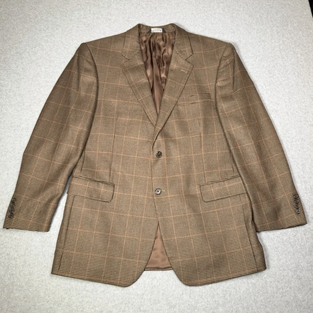 Jos A Bank Signature Sport Coat Mens 44 R Houndstooth Windowpane Silk Camel Hair